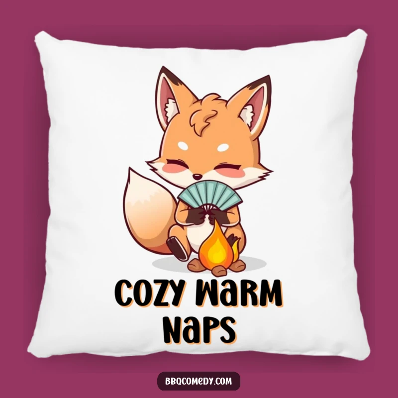 Funny Determined Fox Fanning Embers Pillow: Cuddle Up with Patient Comfort!