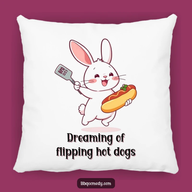 Funny Bunny Grill Pillow - Bouncing Hot Dog Accent Cushion Gift!