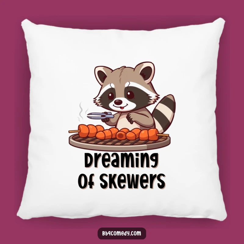Funny Raccoon Grill Pillow - Playful Skewer Accent Cushion Gift!