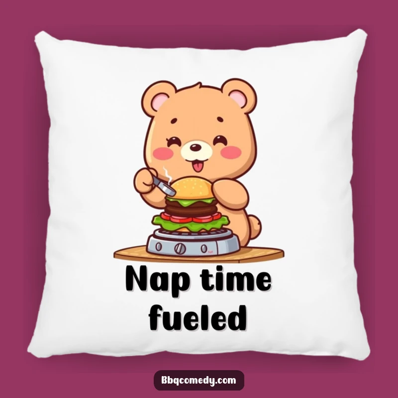 Funny Bear Burger Flipping Pillow: Cuddle Up with Grill Master Comfort!