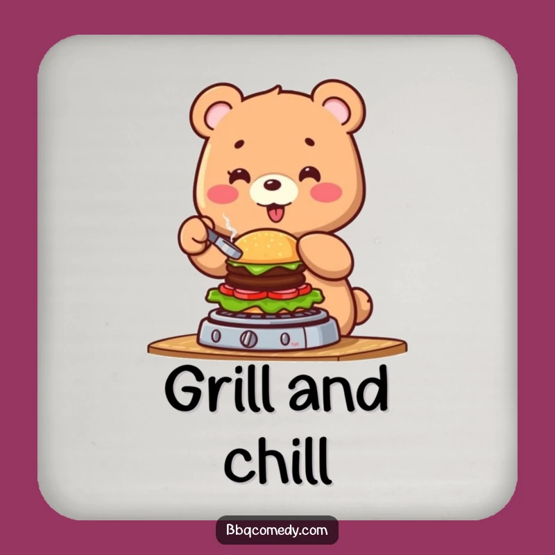 Funny Bear Burger Flipping Coaster Set: Protect Surfaces with Grill Master Class!
