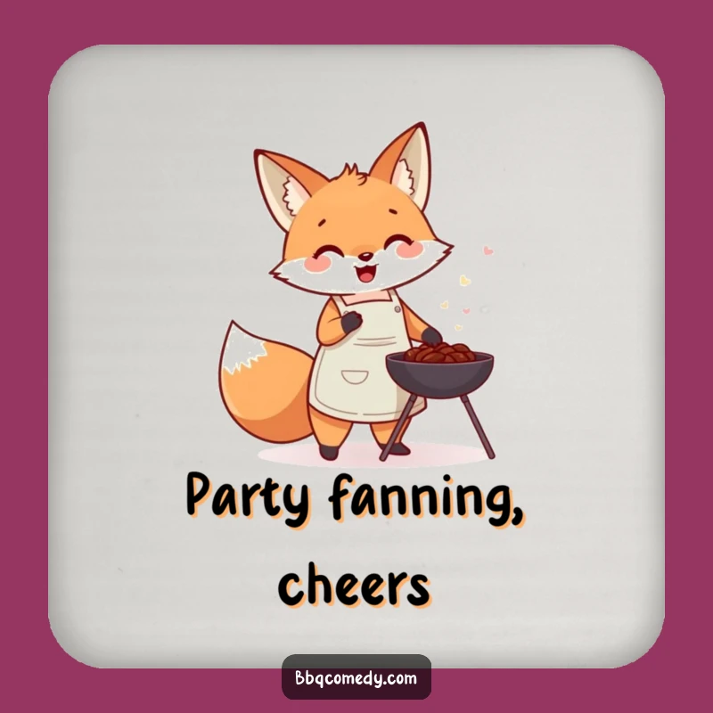 Funny Fox BBQ Coaster Set - Cute Fanning Chef Drink Protector Gift!