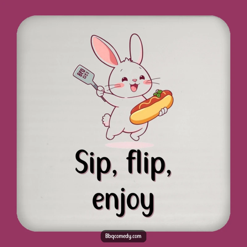 Funny Bunny BBQ Coaster Set - Bouncing Hot Dog Drink Protector Gift!