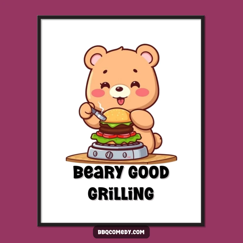 Free Printable Bear Burger Wall Art: Funny Grilling Downloadable Decor