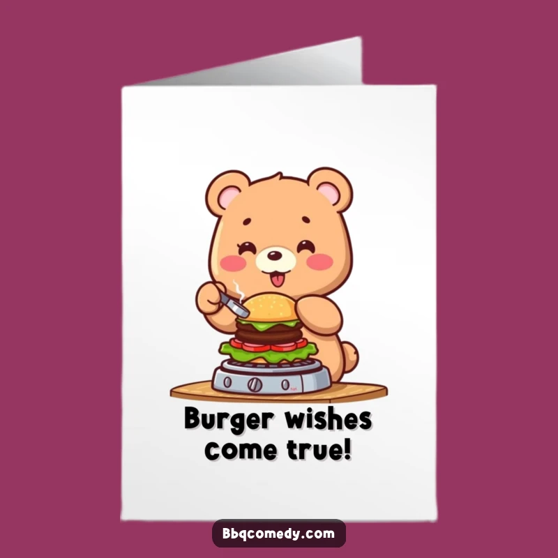 Free Printable Bear Burger Birthday Card: Funny Grilling Fun Downloadable Gift