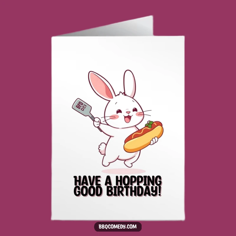 Free Printable Birthday Card: Bunny Hot Dog Flipper, Fun Foodie Humor Downloadable Gift