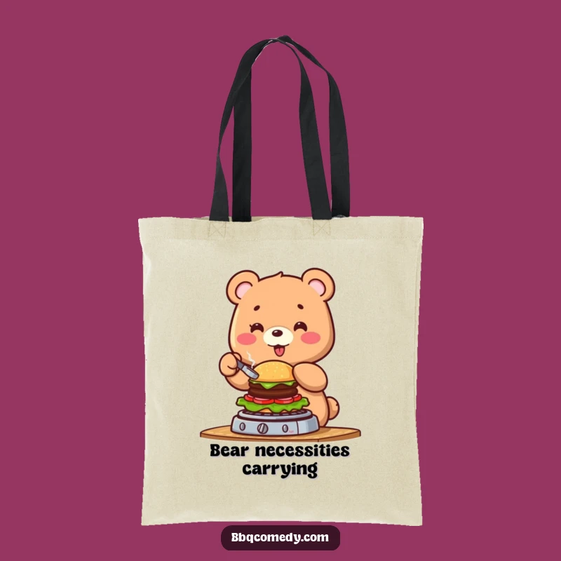 Funny Bear Burger Flipping Tote Bag: Carry Your Essentials with Grill Master Flair!