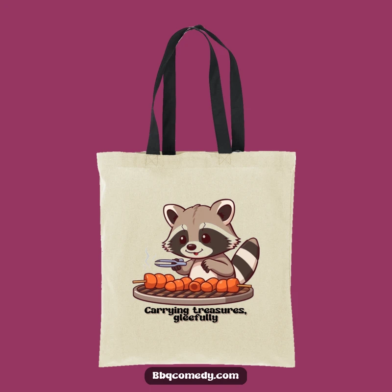 Funny Raccoon Grill Tote Bag - Playful BBQ Skewer Carrier Gift!
